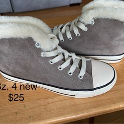 New! Grey (Converse style W/ White Fluff) Sneaker’s!