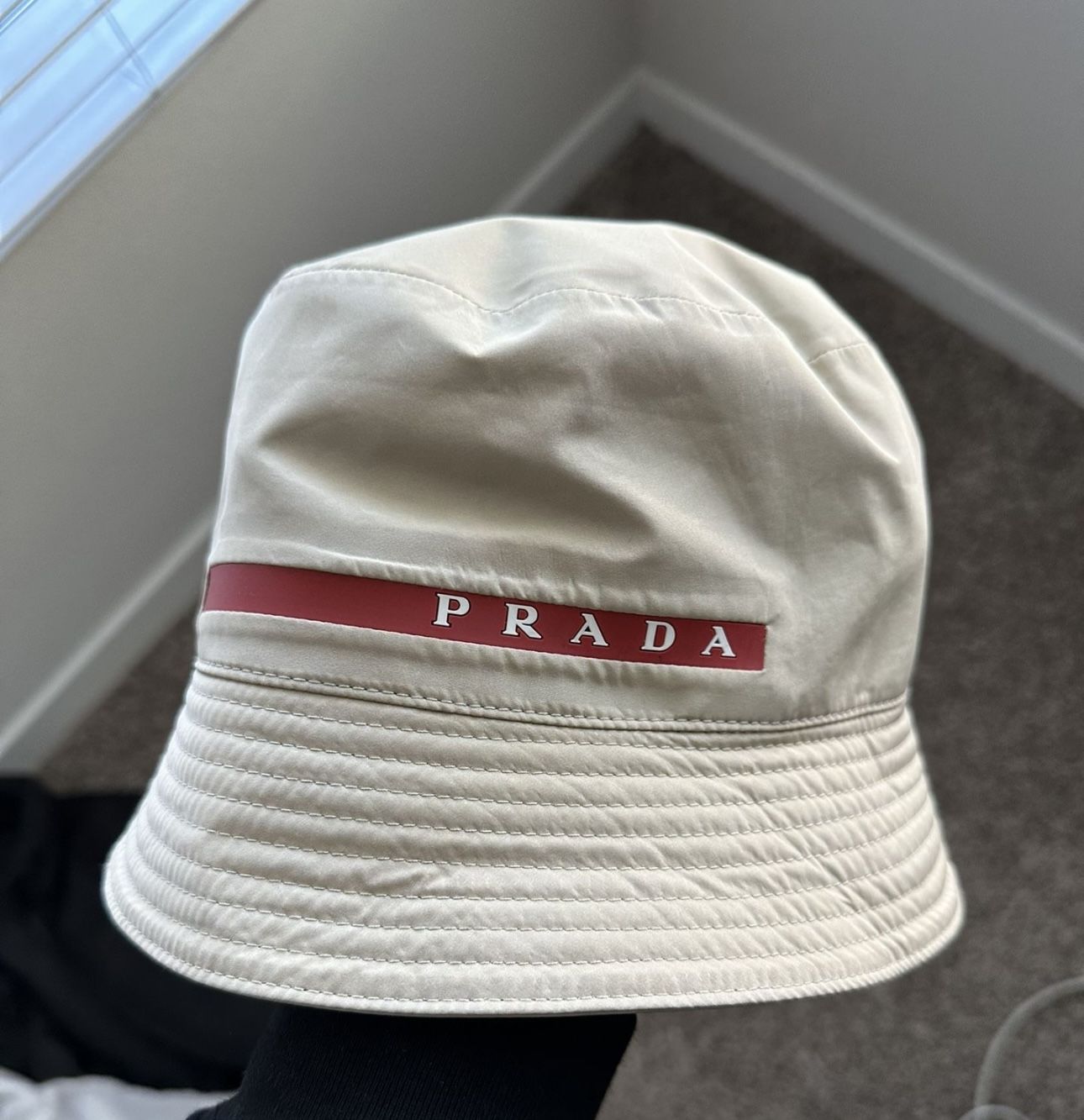 White Prada Linea Rossa Bucket Hat Prada Prada Linea Rossa bucket hat | Grailed main image 4