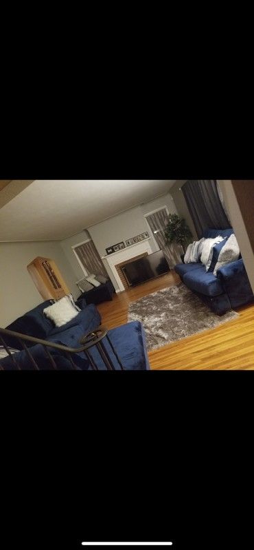 Blue Sectional With Matching Couch And Ottoman