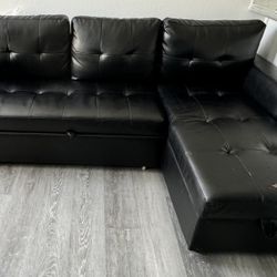78 in. Square Arm 1-Piece Faux Leather L-Shaped Sectional Sofa in Black with Chaise