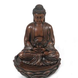 NEW - INDOOR/OUTDOOR - LuxenHome Meditating Buddha Resin Patio Water Fountain w/LED Lights
