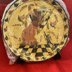 11 Inch Handmade Hand Painted Hand Etched Greek Ceramic Wall Hanging Plate Imported From Greece (Stand Not Included) 