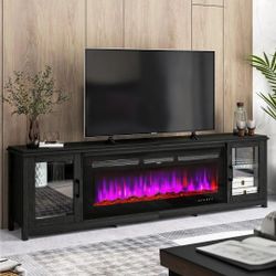 👀🔥 80" Fireplace Stand up to 90" TVs, 50 Inch Electric 12 Color LED Fireplace, Modern TV Center