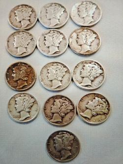 13 Mercury 90% silver dimes