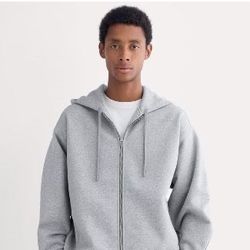Everlane Men's Luxe Fleece Full-Zip Hoodie in Vintage Heather Grey, Size Large, Cotton/Polyester