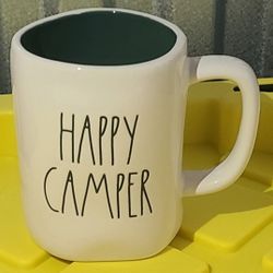 Rae dunn happy camper mug green inside 