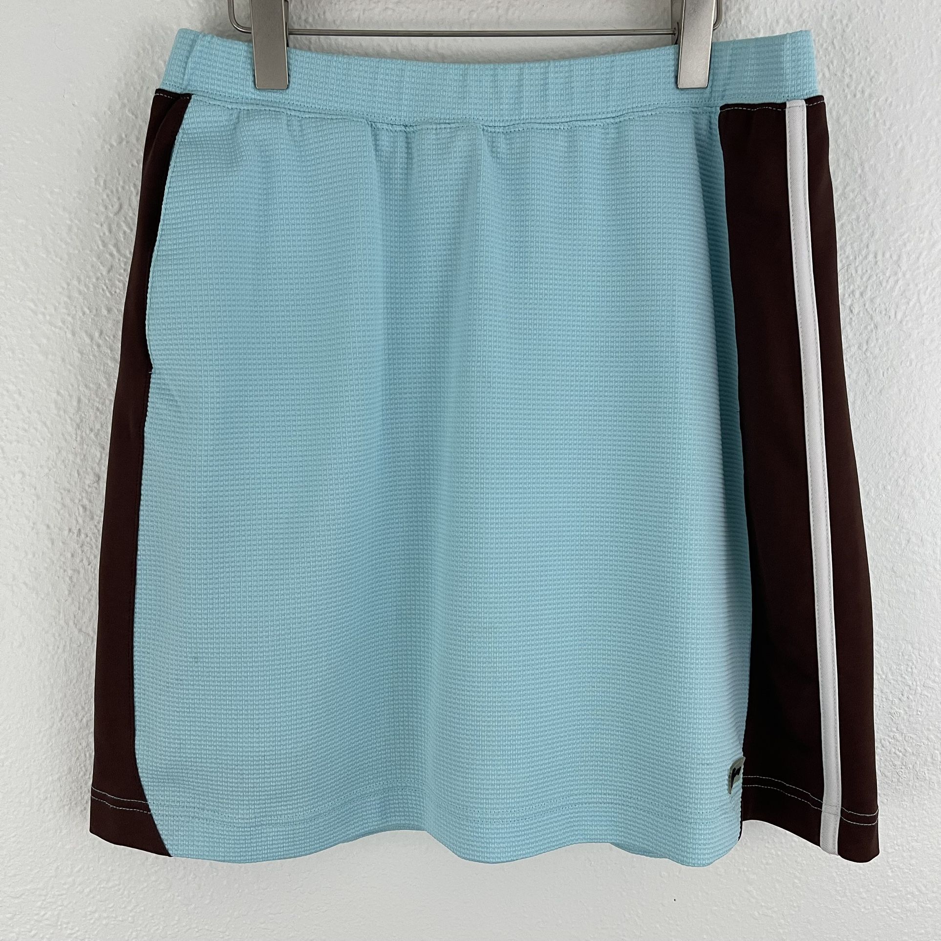 Vintage Y2K Tiffany Blue Brown Side Stripe Waffle Knit Sporty Tennis Mini Skort