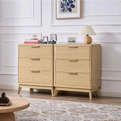 Fluted Drawer Dressers, Set Of 2 With Charging station