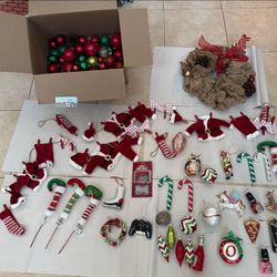 Christmas Specialty  Ornaments Balls  Small Wreath (35)Glass,75 Total Ornaments Santa’s Clothesline