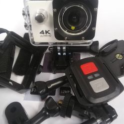 White 4K Sports Action Camera, With Attachments 