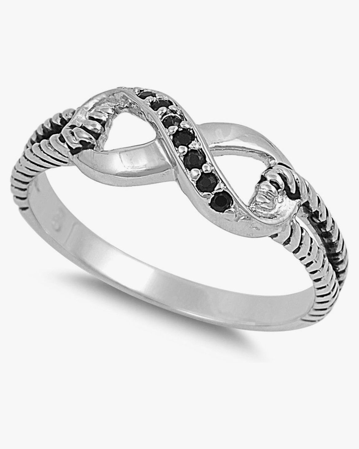 Sterling Silver & Black Cubic Zirconia Aura Infinity Ring Size 7/7.5