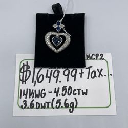 HEART PENDANT 14KT WHITE GOLD, 4.50ctw NATURAL DIAMOND, 5.5 GRAMS. 