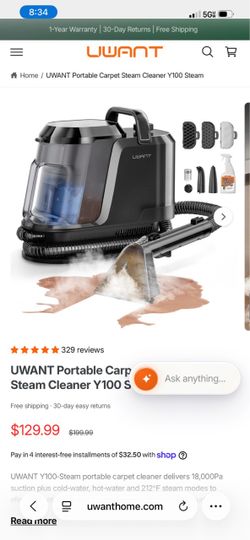 UWANT Y100 Portable Carpet Steam Cleaner