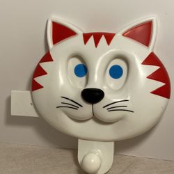 Vintage Cat Face Hook Happy Animal wall hanger kids towel hook 1980s 80s retro
