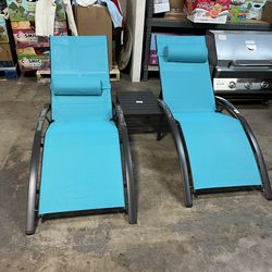 Renee 71” L Long Reclining PoolSide Chairs With Table