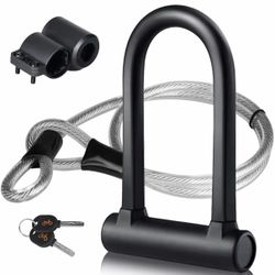 Heavy Duty Bike U Lock with 4ft Flex Bike Cable and Sturdy Mounting Bracket - 16mm, White
