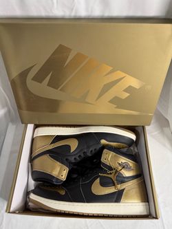 AIR JORDAN 1 RETRO HIGH OG SNEAKERS BLACK/METALLIC GOLD/SAIL MEN’S SIZE 13