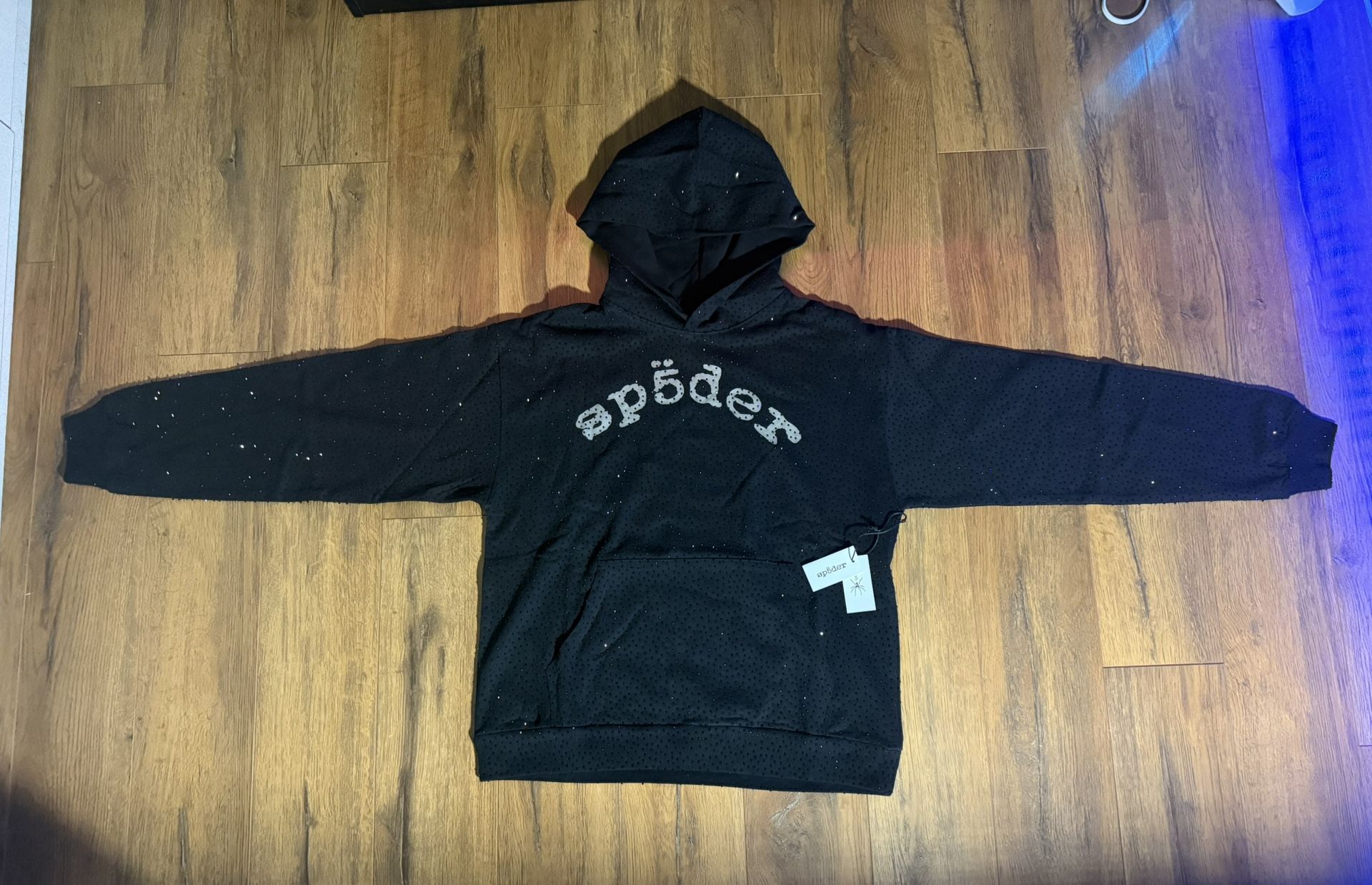 Sp5der Black VVS Rhinestone Hoodie Size M/L