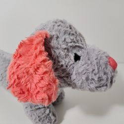 Valentine I Woof You Gray plush dachshund With Pink Ears,nose,Tail Hug Fun