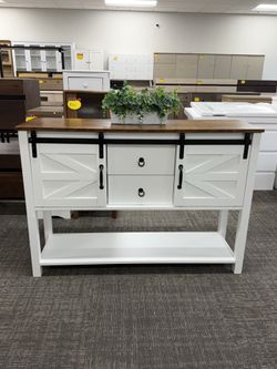 ✨Sofa Table with Sliding Barn Doors, TV Console Table, 46" Farmhouse Rustic Storage Entryway Table, Adjustable Open Shelves, Hallway, Living Room, Bed