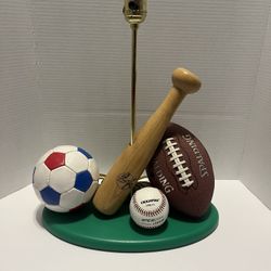 Vintage Sports Lamp Features Baseball & Bat, Football & Soccer Ball