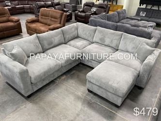 New ! Great Deal! Light Grey Sectional Sofa And Ottoman, Sectionals, Sofa, Couch, Plush Sectional, Living Room Sofa, Sectionals, L-Shaped Couch, Cordu