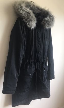 Black fur-lined parka jacket