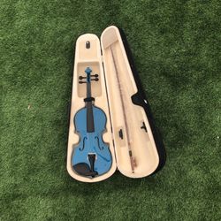 3/4 Marine Blue Acoustic Wood Violin with case and other accessories 