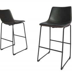 Set Charcoal Colored Faux Leather Bar Stool