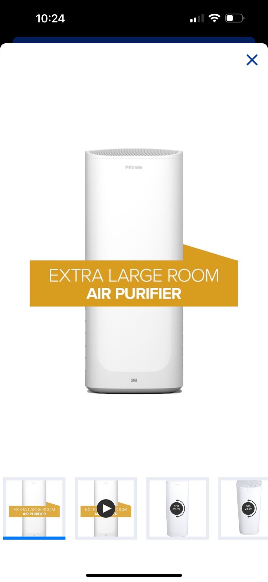 Room Air Purifier 4-Speed White True HEPA Air Purifier (Covers: 370-sq ft)