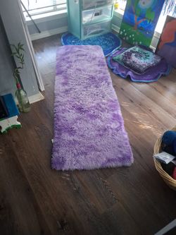 Long Purple Fuzzy Rug 