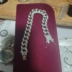 9 Inch White Sapphire Sterling 10mm Bracelet 