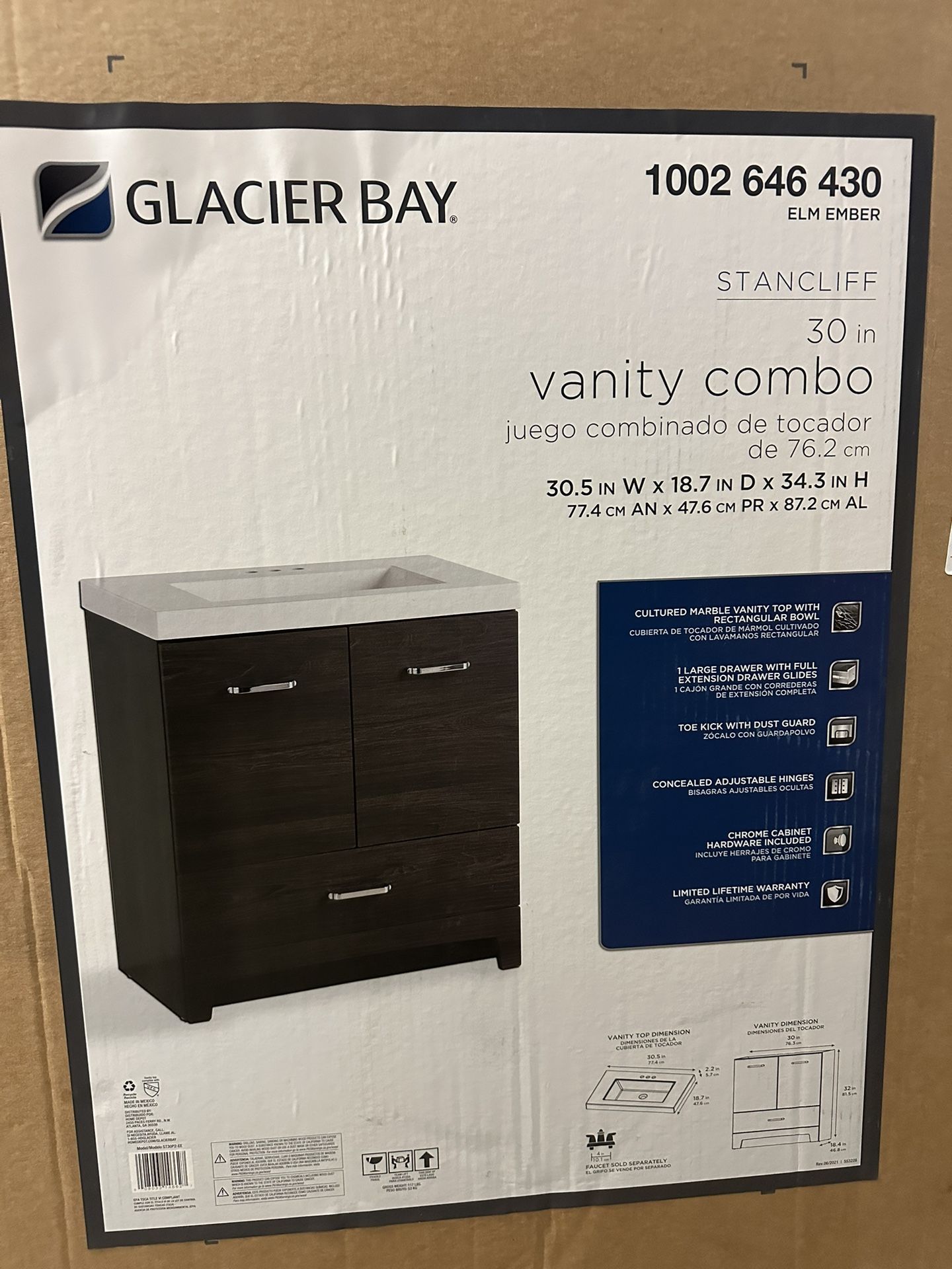 30 Inch Vanity Combo With Top And Sink Brown