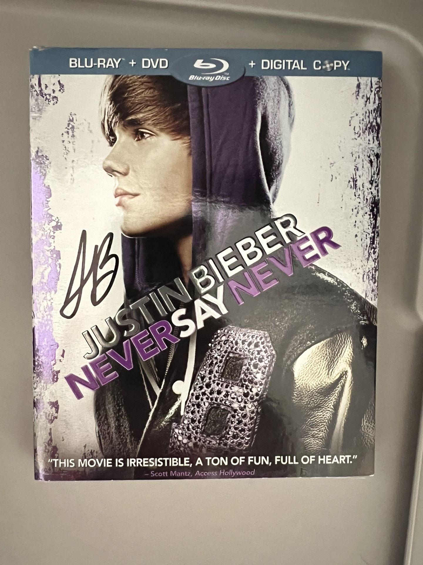 Signed Justin Bieber Never Say Never Blue Ray+DVD (unopened)