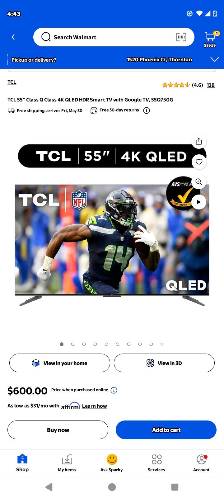 New 55" TCL Smart Tv