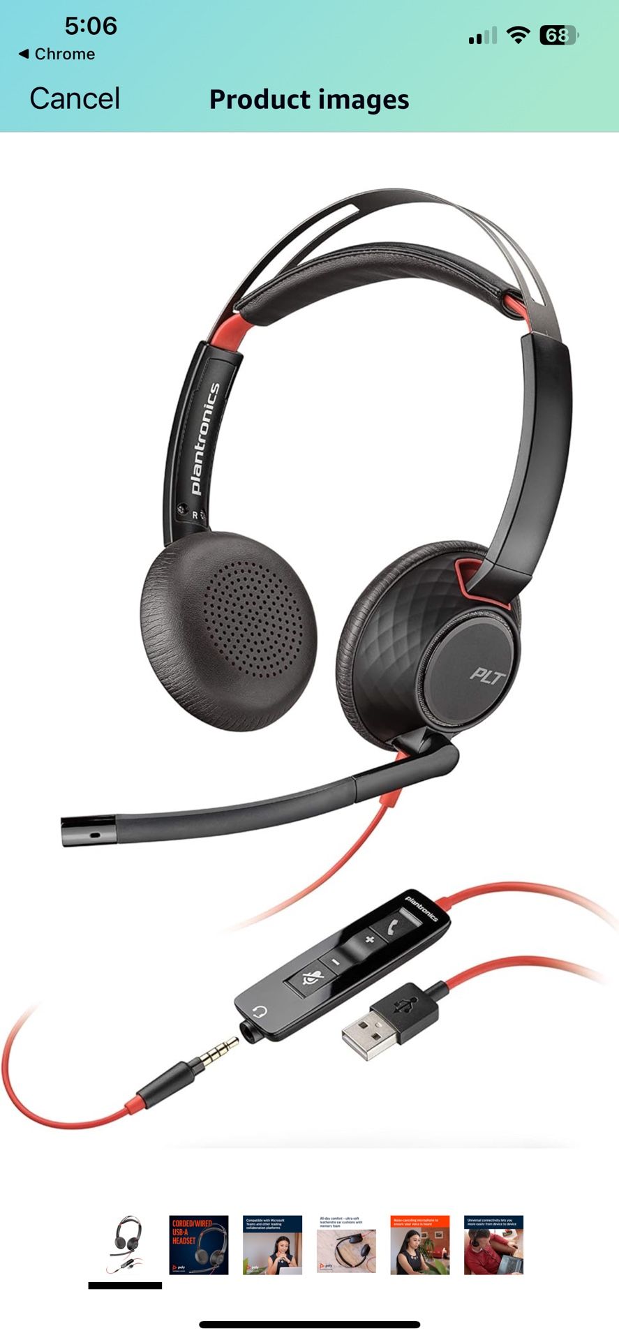 Blackwire C5220 - Wired, Dual-Ear (Stereo) Headset with Boom Mic - USB-A, 3.5 mm to connect to your PC, Mac, Tablet and/or Cell Phone