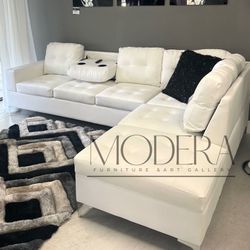White Modern Faux Leather Sofa Sectional 💥buy Now Pay Later