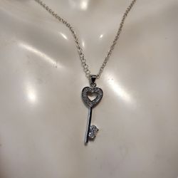 925 Heart Key Rhinestone Necklace