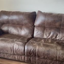 Brown Leather Reclining Sofa 