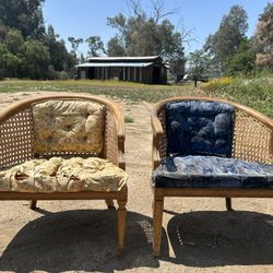 2 Vintage Rattan Cane Wood Chairs Good Strong Frame
