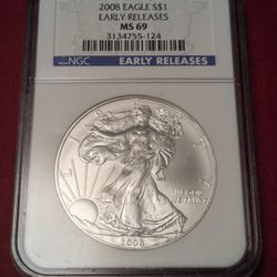 2008 American Silver Eagle Coin .999 NGC MS69