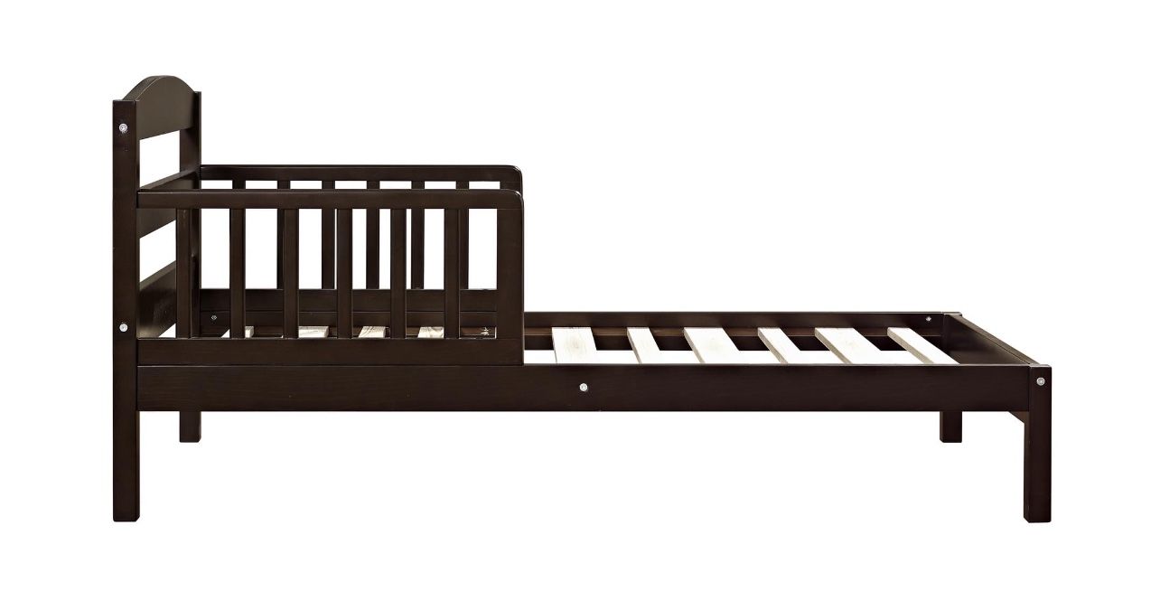 Brand New Wood Toddler Bed with Safety Guardrails Brown