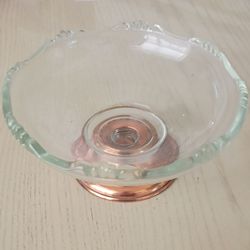 Vintage Glass Compote Dish with Copper Base