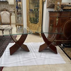 Pair of Beautiful Wood & Glass Top Side Tables🌷 $150 for a Pair