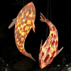 MIXL-Wood Fish Pendant Light,Rustic Fish Hanging Lamp Over Kitchen Island,Coastal Dining Room Light Fixture,Boho Style Ceiling Hanging Light 