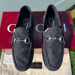 GUCCI 1953 SOFT SUEDE GIGI HORSEBIT LOAFER MIDNIGHT BLUE SZ G 8 *$1050.00* NEW