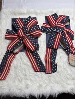 2 Tommy Bahama Patriotic Burlap Bow With Stars Indoor/Outdoor