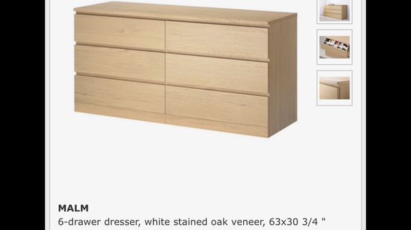 6 Drawer Dresser White Stained Oak Vender With Dark Glass On Top