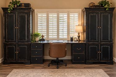 Black Distressed Wood Home Office Desk Wall Unit