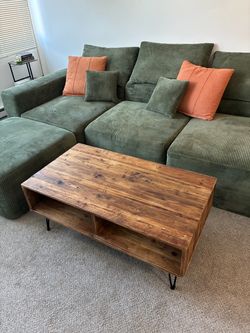Rustic Solid Wood Coffee Table with Hairpin Legs & Storage